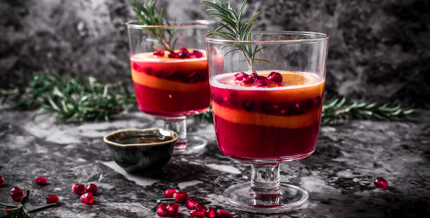 Elderflower and orange juice with pomegranate