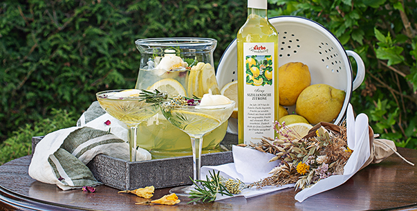 Lemon and rosemary punch with lemon sorbet