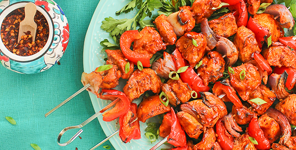 Raspberry Chipotle Chicken Kebabs