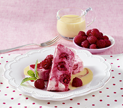 Raspberry parfait with vanilla sauce