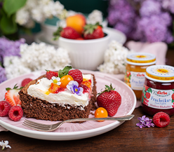 Schoko Blechkuchen mit Früchten