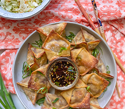 Baked Vegetable Wontons with Sesame-Apricot Dipping Sauce