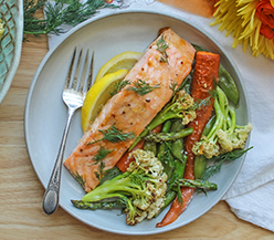 Sheet Pan Apricot-Dijon Salmon and Spring Vegetables